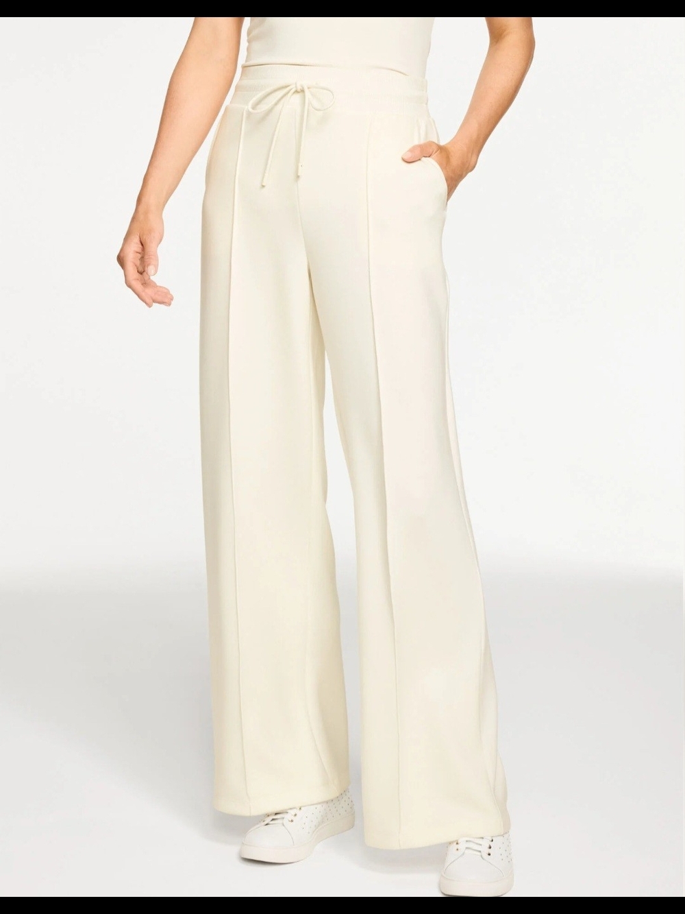 T by Talbots AirKnit Stretch Wide Leg Pants in an off-white/cream